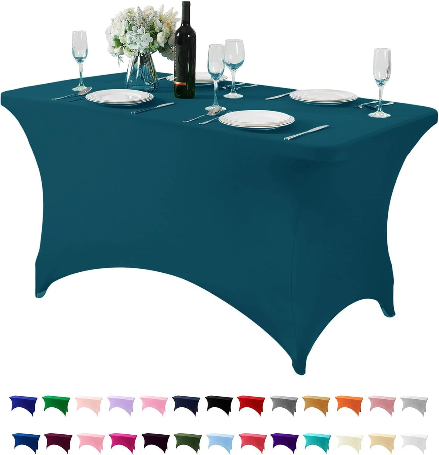 Spandex Table Cover for 4FT or 6ft or 8ft Table Universal Fitted Stretch Tablecloth for Party, Banquet, Wedding and Events-Peacock