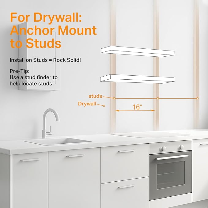 BAYKA Floating Shelves for Wall, 36 inches Wall Mounted Rustic Wood Shelves for Bathroom, Bedroom, Living Room, for Storage/Decor with 30lbs Capacity（White,Set of 3