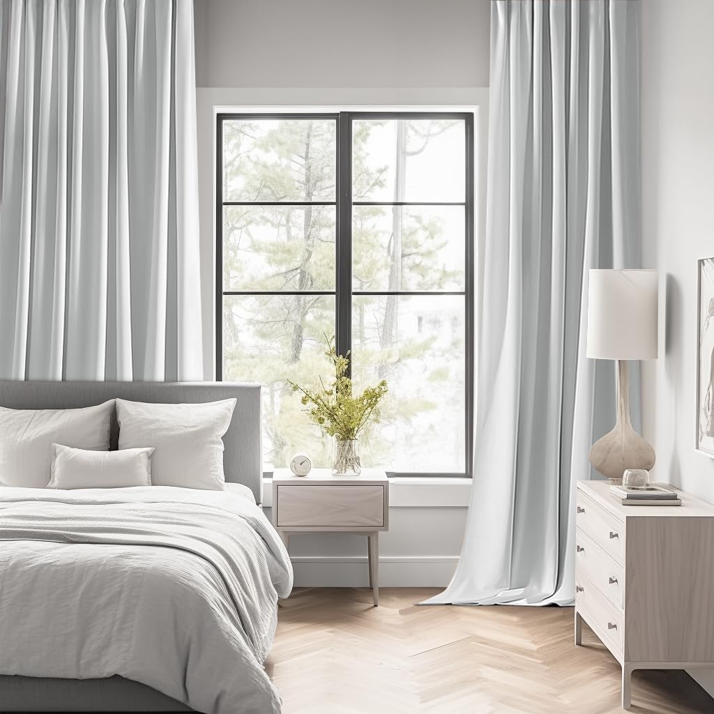 MIULEE Greyish White Back Tab Blackout Curtains 72 Inches Long 2 Panels Set for Living Room Bedroom Privacy, Rod Pocket/Pinch Pleat Thermal Insulated Room Darkening Pleated Light Blocking Drapes