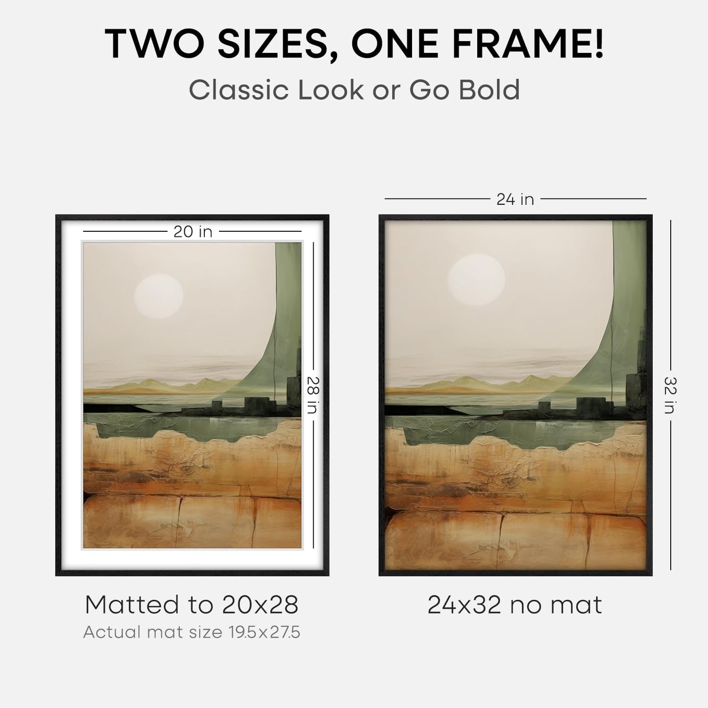 Homeforia Black Wood Frame 24x32, High End Oak 24x32 Large Wooden Poster Frames with Mat 20x28 inch Photo, 24 x 32 Picture Frame Matted to 20 x 28, 32x24 Thin Frame, Tempered Glass, Wall Kit, Set of 1
