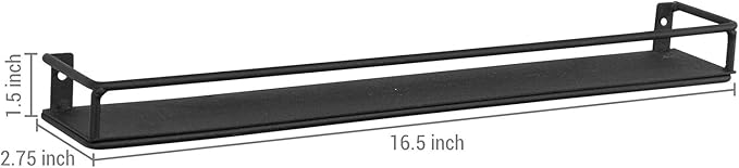 MyGift Set of 3 Wall-Mounted Black Metal Nail Polish and Essential Oils Display Shelves, Kitchen Spice Jars Rack