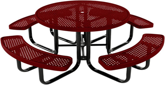 Coated Outdoor Furniture Heavy-Duty Portable Outdoor Kids Table with Umbrella Hole, Punched Steel Kids Picnic Table, Commercial-Grade, Made in America (46 In, Round, Childrens, Textured Burgundy)