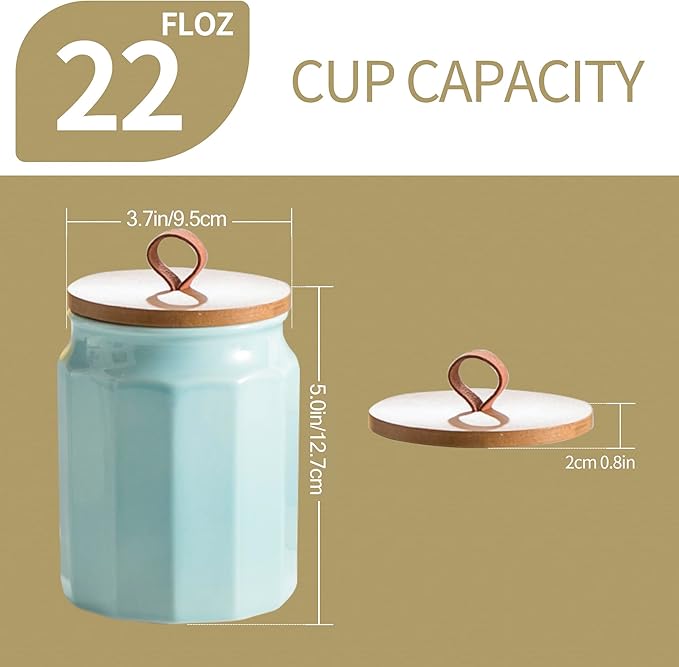 Canister Sets for Kitchen, Kitchen Canisters for Countertop with Airtight Wood Lid, Ceramic Food Storage Containers and Sugar Container for Coffee, Flour, Tea, Candy, Cookie, Spice
