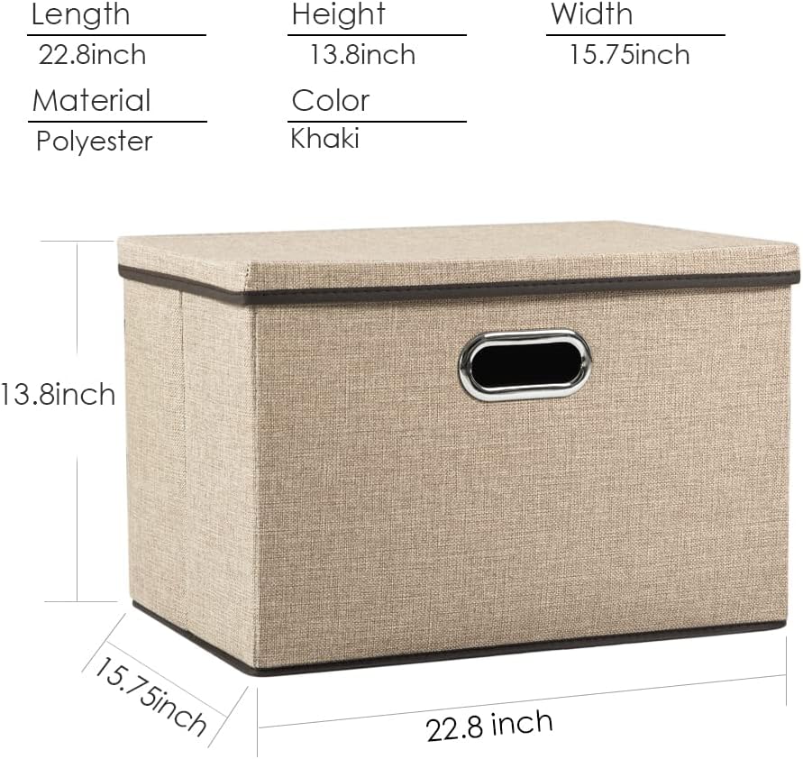 PRANDOM Extra Large Collapsible Storage Bins with Lids [3-Pack] Linen Fabric Foldable Storage Baskets Boxes Organizer Containers Cube with Cover for Bedroom Closet Office Nursery (22.8x15.75x13.8)