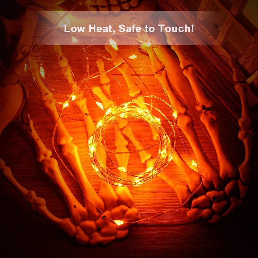 BrizLabs Orange Fairy Lights, 19.47ft 60 LED Orange Halloween String Lights, 8 Modes Battery Fairy Light with Remote, Indoor Outdoor Starry Twinkle Light for DIY Home Bedroom Patio Holiday Party Decor