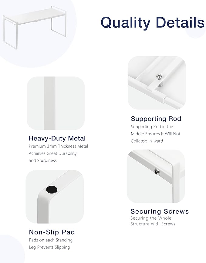 Nxconsu Expandable Cabinet Shelf Organizer Riser for Kitchen Pantry Cupboard Under Sink Countertop Home Storage Organization Rack Space Saver Freestanding Heavy Duty Nonslip Stackable White X Large