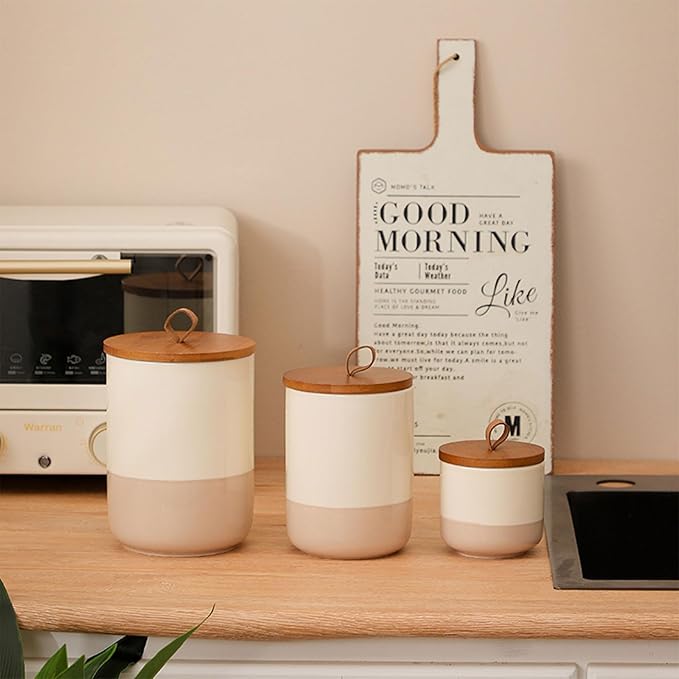 Coffee Canister, Ceramic Food Storage Jars with Lids Salt Matcha Container Brown Sugar Container Bowl for Kitchen Tea, Coffee Beans, Spice (#001Khaki-9oz/260ml)