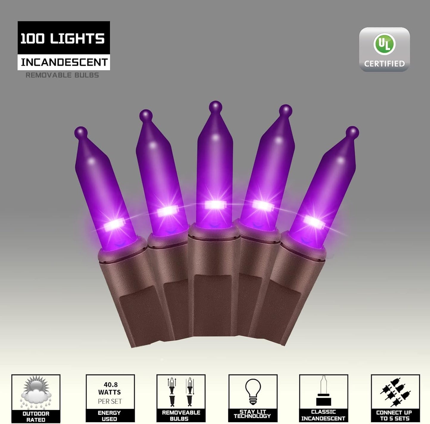 100LIGHTS Purple Extra-Bright with End Connectors Halloween Decorative Lights 5.98m UL Certified Mini String Light Set Waterproof for Halloween Home Garden Christmas Tree Party Patio Wedding