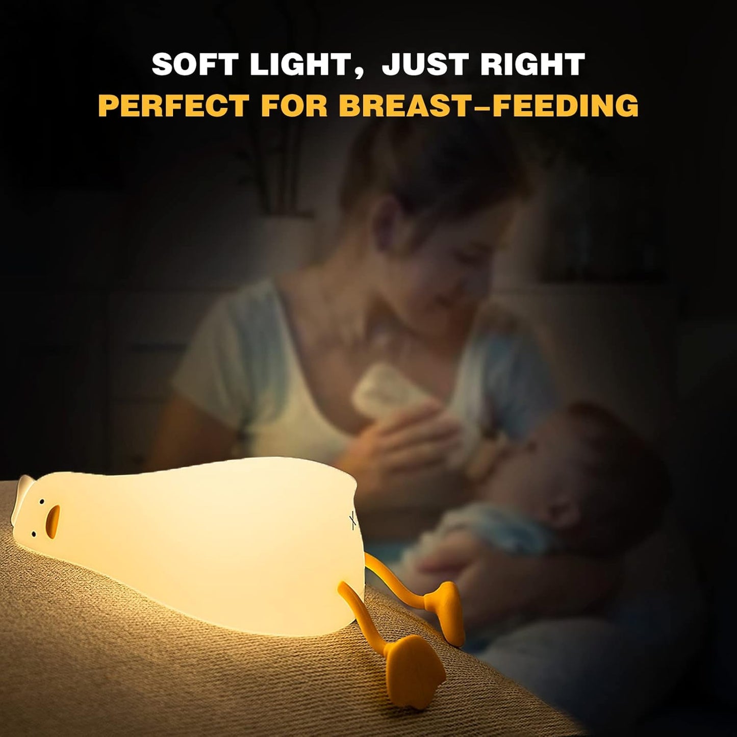 Kids Night Light, Lying Flat Duck Cute Night Light for Kids, Premium Silicone Nursery Nightlight, Touch Control, Type-C Rechargeable, Duck Lamp