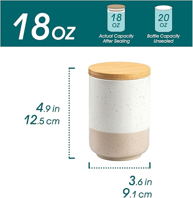 vancasso Sabine Small Ceramic Canister with Airtight Wood Lid - 18 oz Kitchen Storage for Coffee, Sugar, Tea & Spices - Compact Countertop Jar