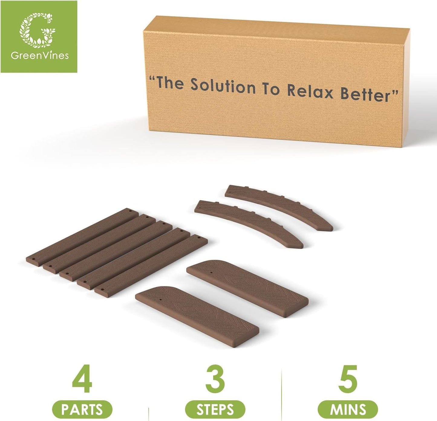 GREENVINES Adirondack-Ottoman | Wood Grain | Set of 2 | HDPE Plastic | Outdoor Footrest | All Weather | Foot Rest | Foot Stool | Dark Brown | for Adirondack Chair