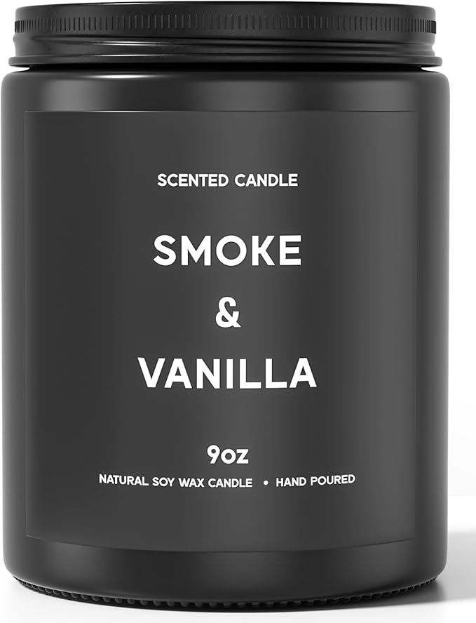 Smoke ＆ Vanilla Candle, 9oz Scented Candle for Men, Scented Candles for Home, Gifts for Men, Personalized Blessing Minimalist Men's Gifts