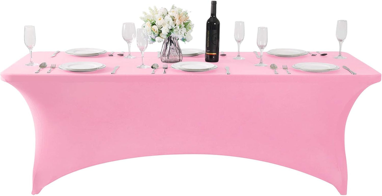 SuperO 2Pack Waterproof Spandex Table Cover for 4FT Table Universal Fitted Stretch Tablecloth for Party, Banquet, Wedding and Events-Pink
