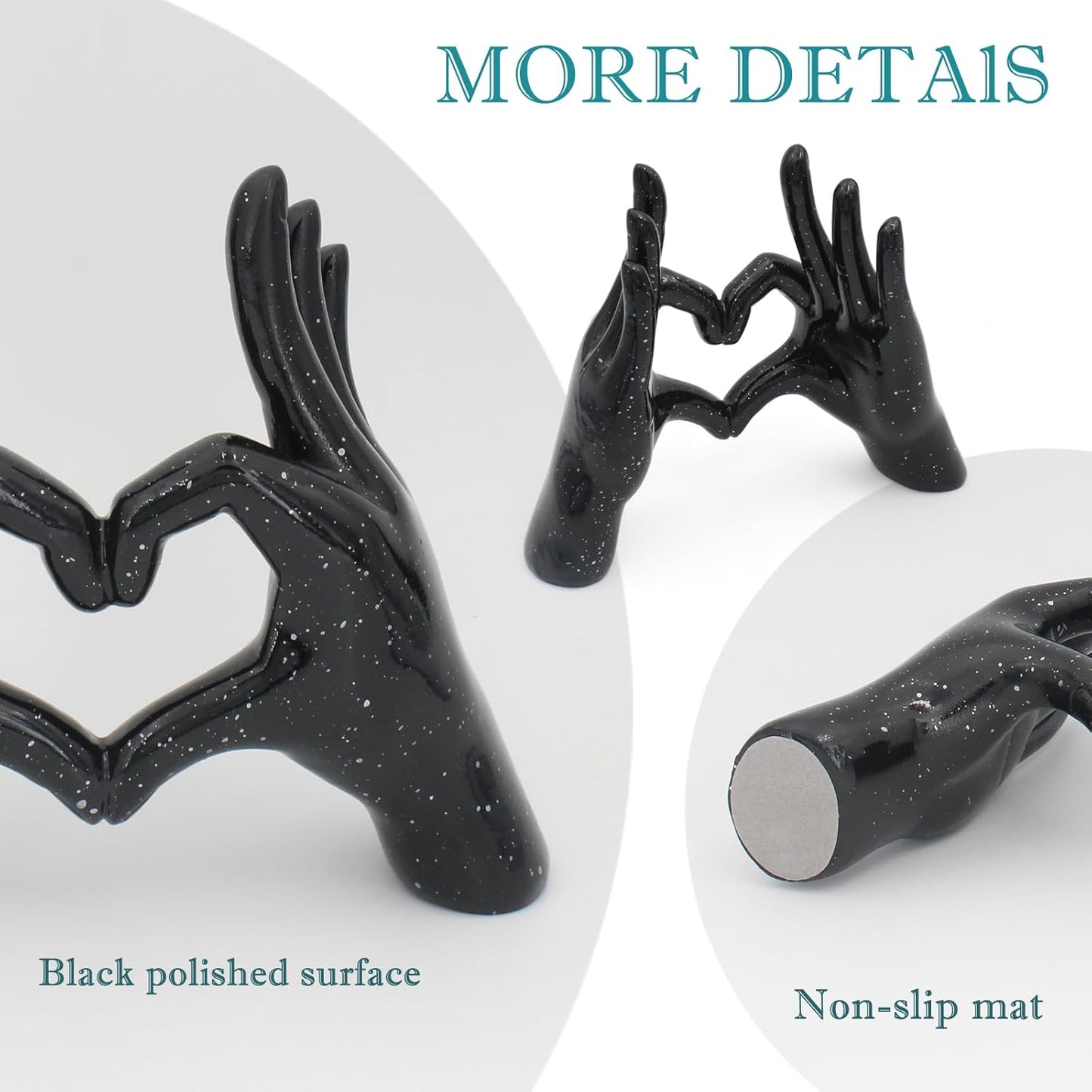 Accessoryway Black Heart Hands Decor Sculpture,Small Love Finger Gesture Decorative Sculpture for Wedding Dresser Shelves Desktop Knick Knacks Home Decor & Ring-Holder Display Stand