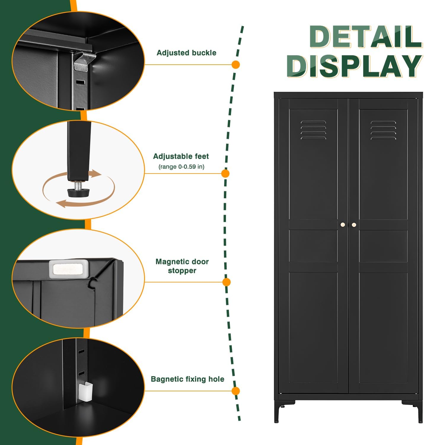 Letaya Black Storage Cabinet with Feets-Metal Home Kitchen Pantry Cabinets with Doors and Adjustable Shelves,Organization Locker for Cupboard/Bedroom/Dining/Living/Bathroom/Office/Garage Room (Black)