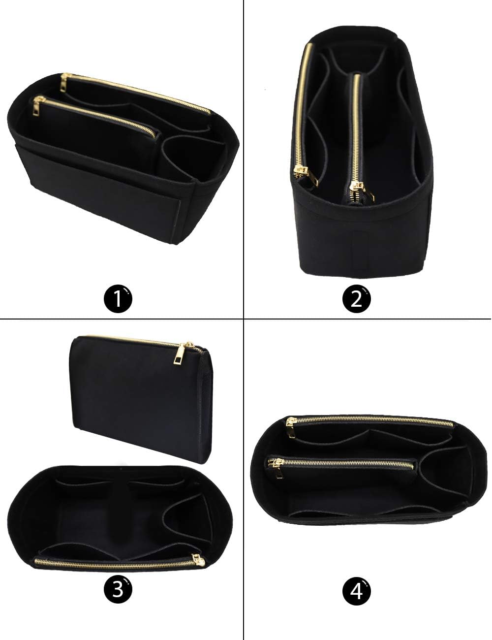 LEXSION Felt Purse Bag Organizer Insert with zipper Bag Tote Shaper Fit Speedy Neverful PM MM