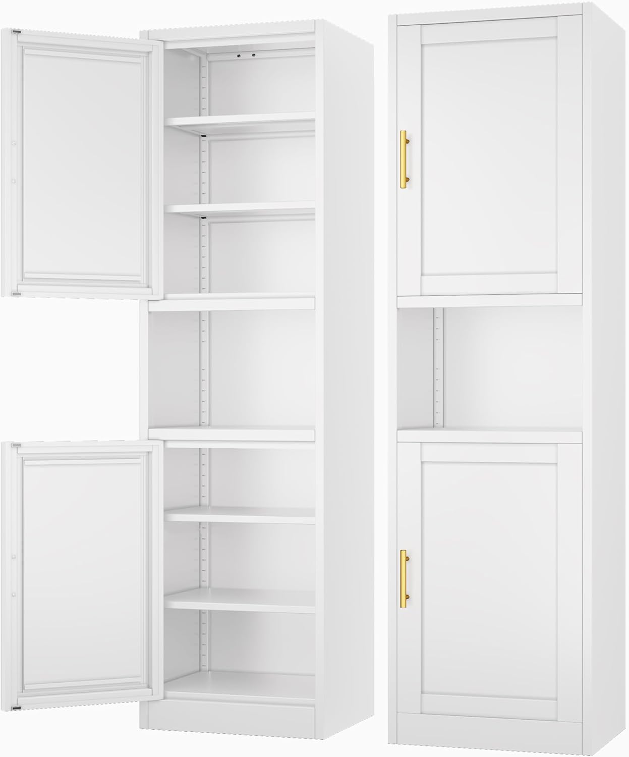 Tall Narrow Storage Cabinet 66.93" H Tall Bathroom Cabinets Metal Pantry Cabinet, 4 Adjustable Shelves for Kitchen, Home Office, Living Room, Dinning Room (16 inches Wide White)