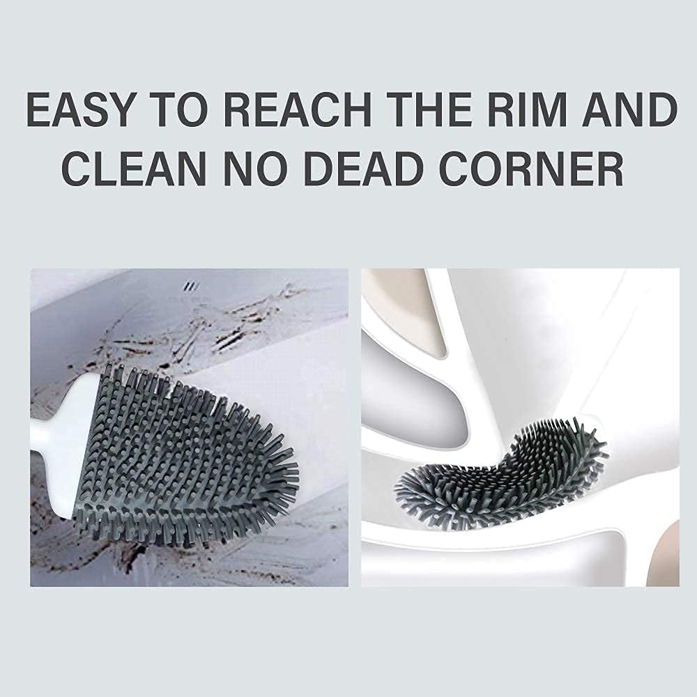 Sellemer Toilet Brush and Holder Set for Bathroom, Flexible Toilet Bowl Brush Head with Silicone Bristles, Compact Size for Storage and Organization, Ventilation Slots Base (2 Pack, Silver)