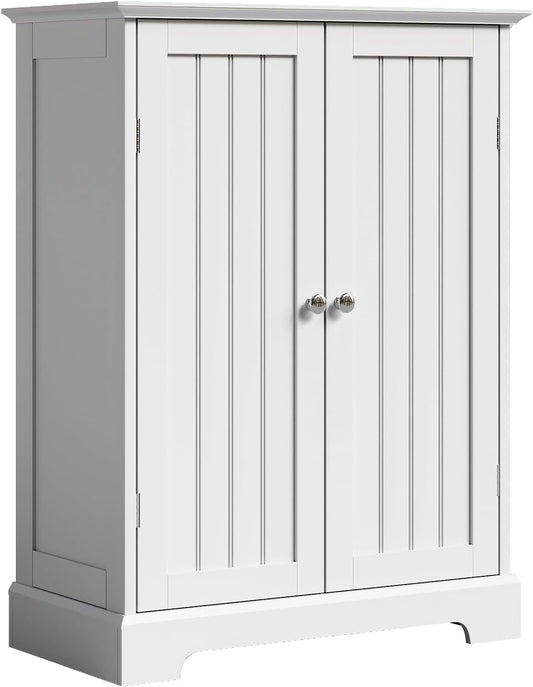 ChooChoo Bathroom Floor Cabinet, Modern Bathroom Storage Cabinet with 2 Doors and Adjustable Shelves, Freestanding Cupboard for Living Room, White