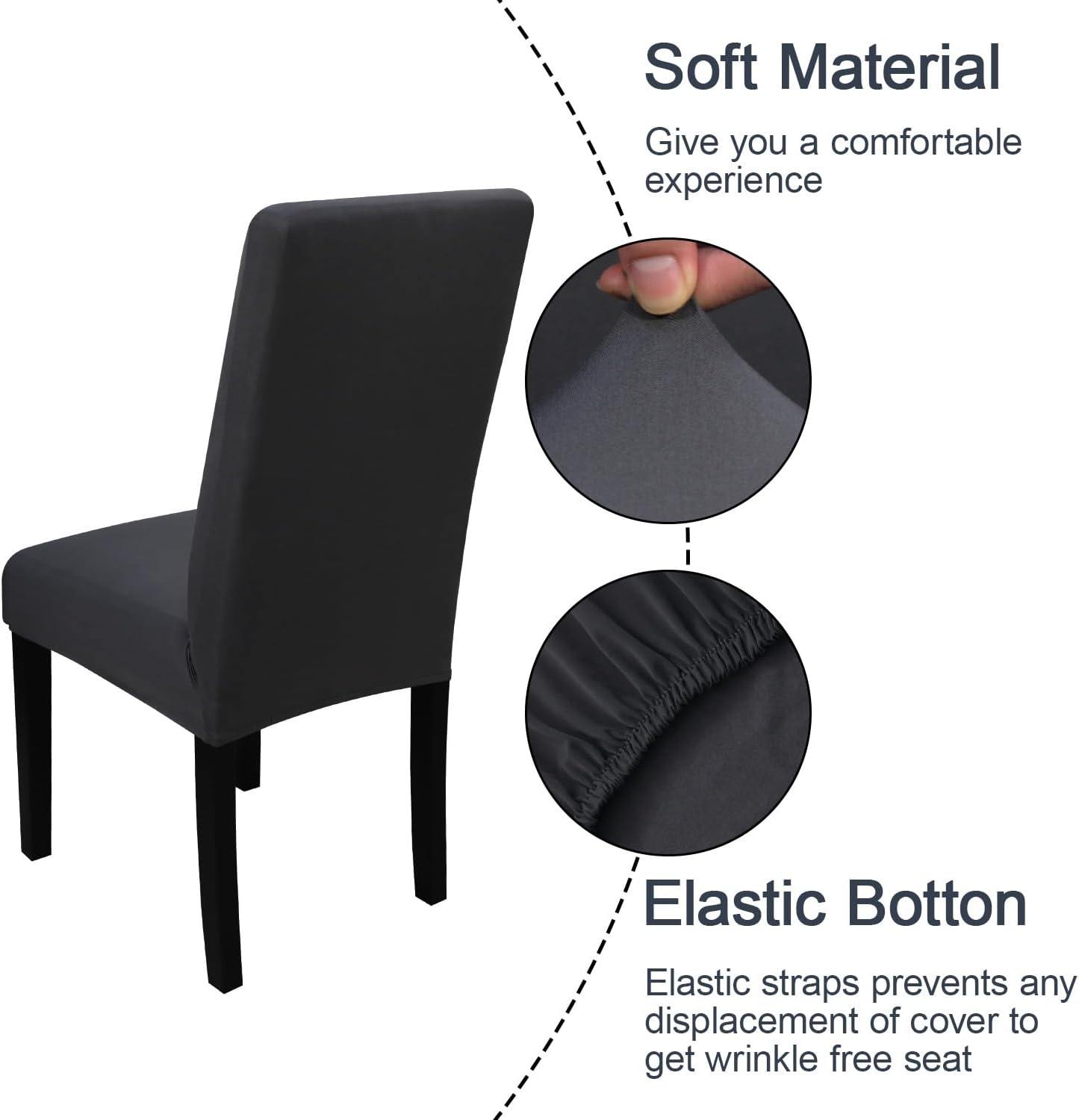 JQinHome 6 Pcs Dining Chair Slipcover,High Stretch Removable Washable Chair Seat Protector Cover for Home Party Hotel Wedding Ceremony (Grey)