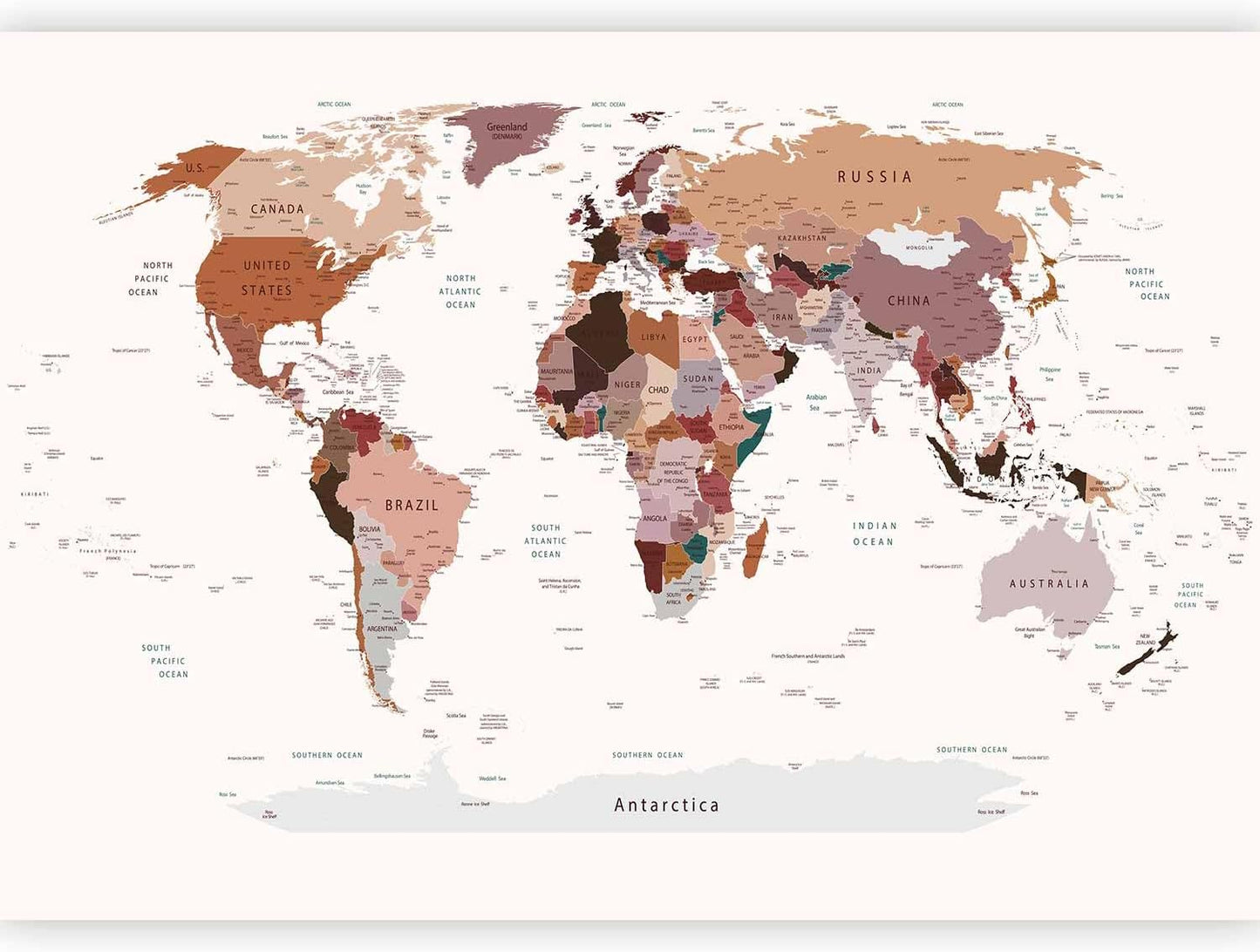 artgeist Premium Wall Mural World Map 157x110 in - XXL Non-Woven Wallpaper Fleece Wall Decor Photo Print Picture Image Design Home Map of The World k-B-0001-a-d