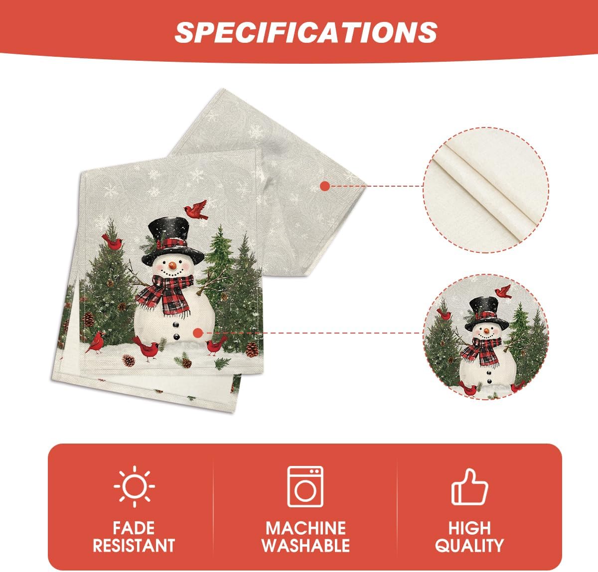 Artoid Mode Snowman Birds Trees Christmas Table Runner, Seasonal Silver Winter Holiday Kitchen Dining Table Decoration for Home Party Decor 13 x 72 Inch