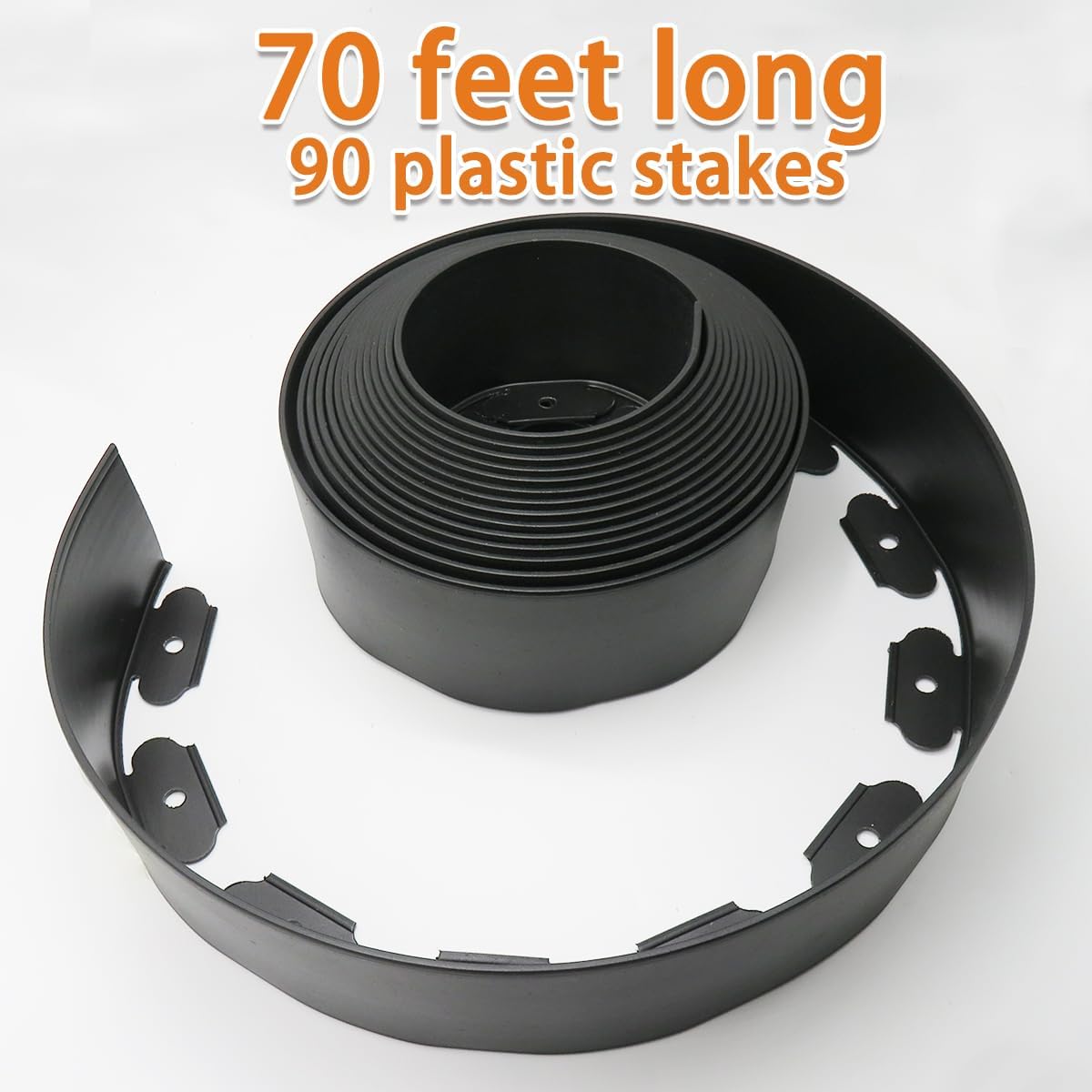 Landscape Edging Border, no dig,Plastic Edging for Landscaping, Garden Edging Border,Lawn Edging,Garden Borders no dig,Flower Bed Edging (Plastic Stakes, Black-70Feet-Tall Wall)