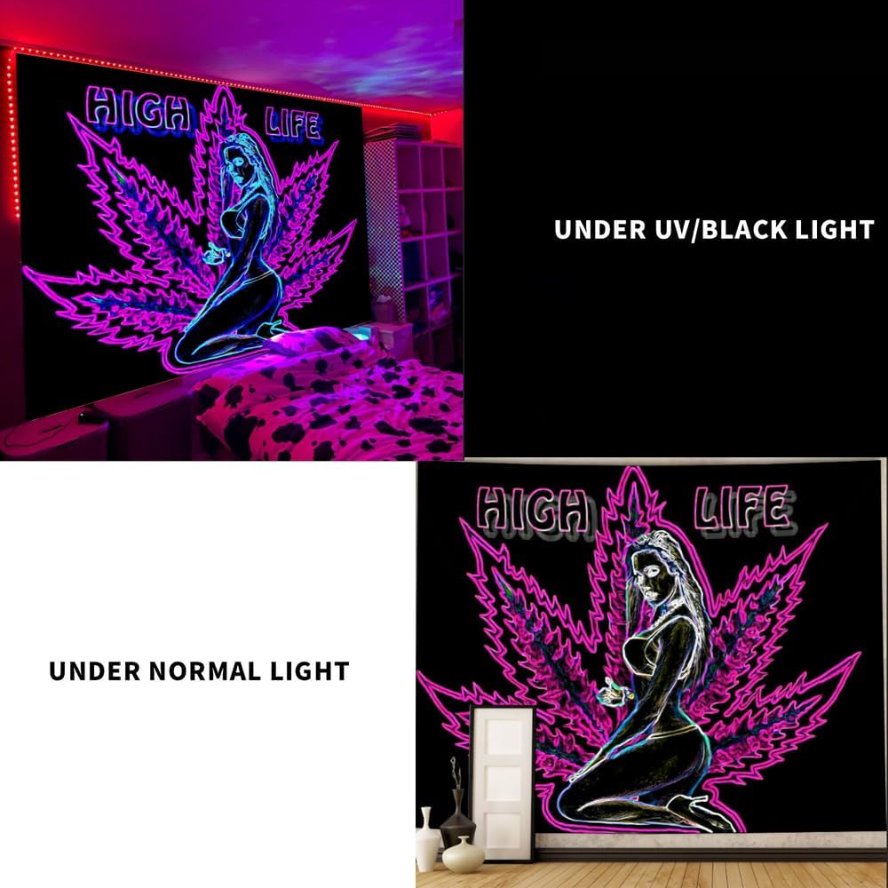 ADDWel Blacklight Tapestry for Bedroom, Tapestry Glow In The Dark, UV Reactive Black Light Posters Wall Hanging for Bedroom Dorm Living Room Backdrop Decor