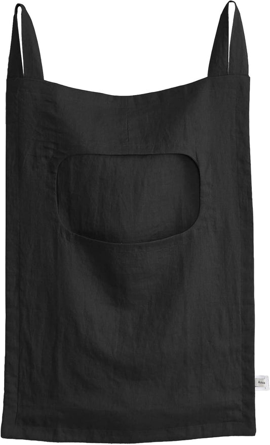 Amazhiyu 100% Linen Door Hanging Laundry Hamper Bag, 19x27 Inches (Black)