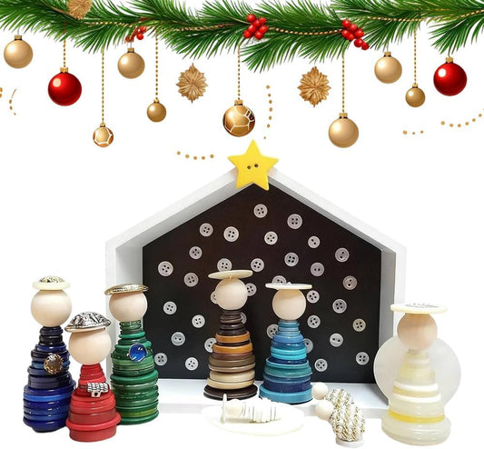 DIY Christmas Button Ornament Making Set - Snowman/Santa/Angel, Fun Holiday Craft Kit for All Ages, Ideal Xmas Tree Hanging Decor & Festive Gifts (6pcs-E)