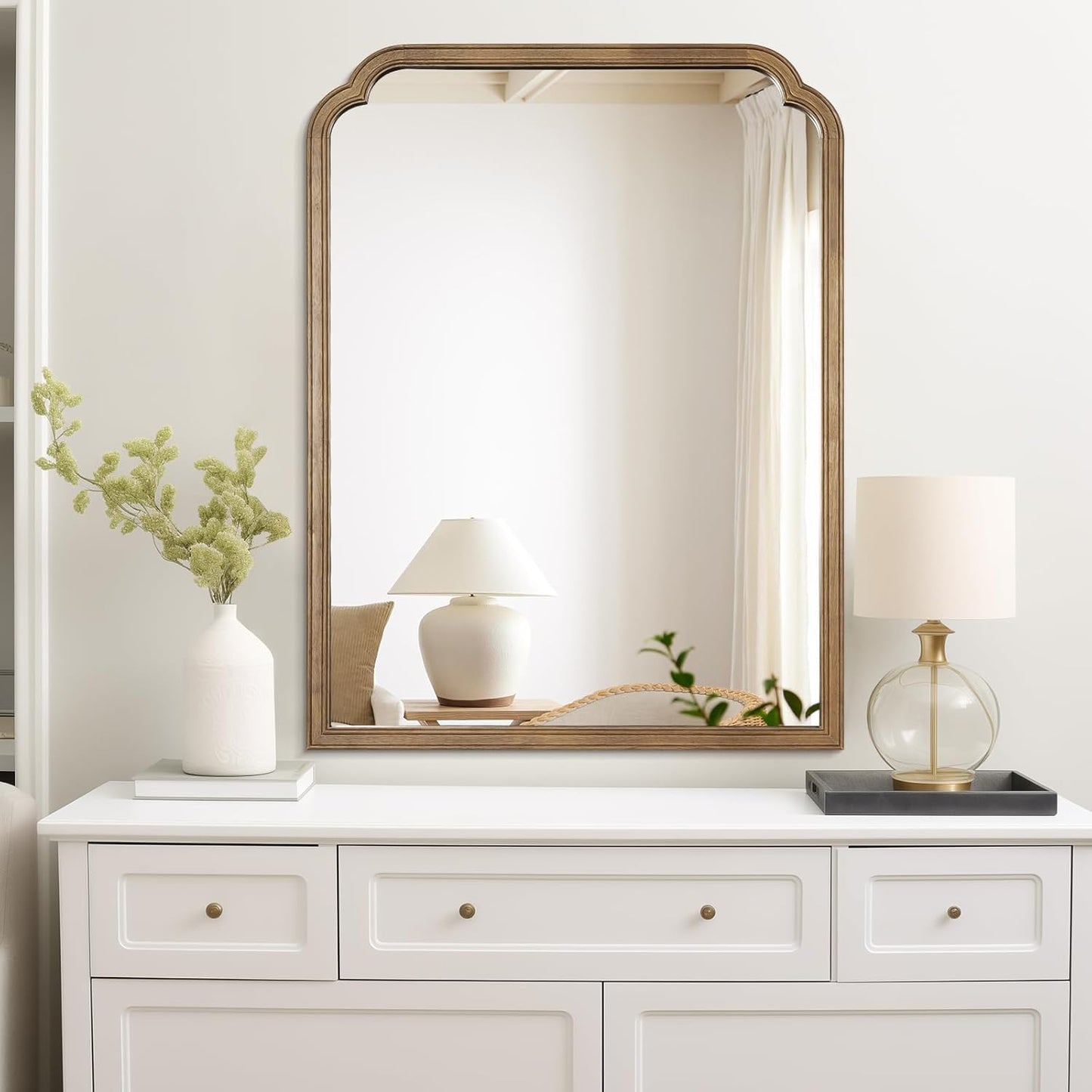 WallBeyond Wood Bathroom Mirrors for Wall Mounted, 30" x 40" Rustic Wood Frame Wall Mirrors Decorative for Living Room or Bedroom Vanity Mirror, Honey-Colored