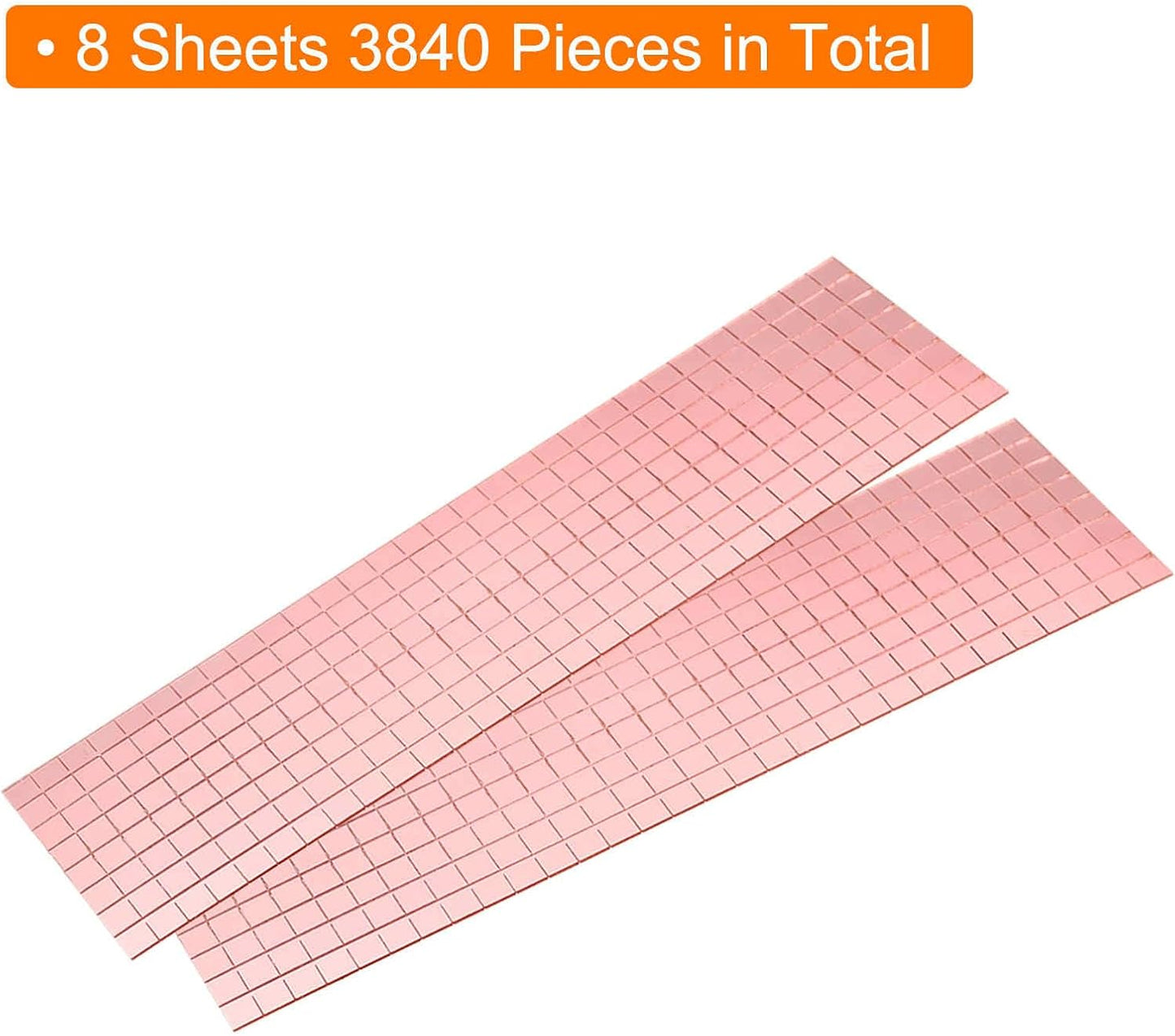 HARFINGTON 8 Sheet 3840 Pieces Self Adhesive Mirror Mosaic Tiles 5x5mm Small Square Mirror Tiles Sticker Disco Ball Stickers Mini Glass Tiles for DIY Craft Party Home Decoration, Rose Gold