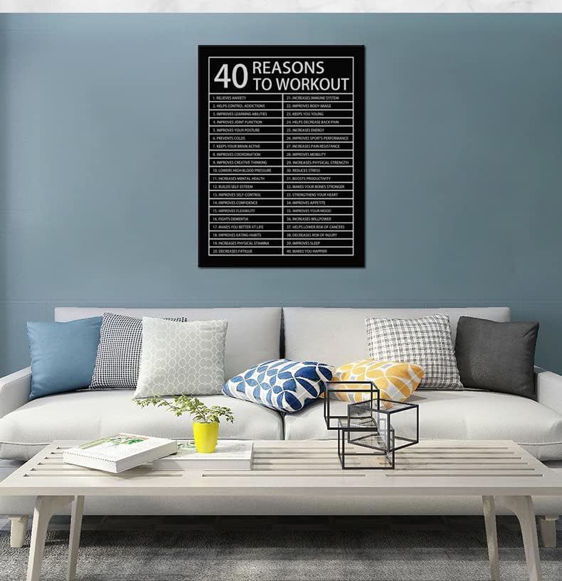 40 Reasons to Workout Motivational Posters Inspirational Wall Art Picture Printed Stretched and Framed for Office Wall Art Modern Home Decor Canvas Painting Artwork Ready to Hang [30''W x 40''H]