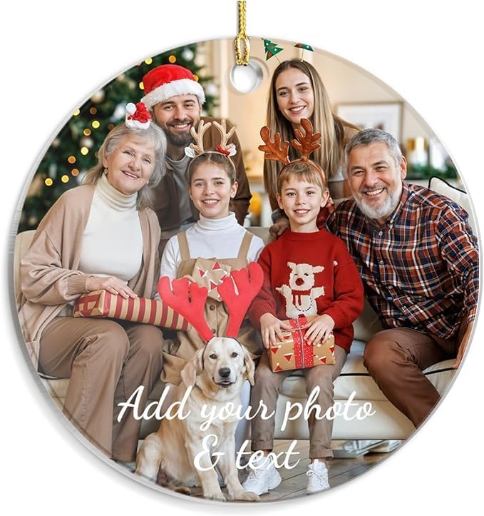 Personalized Photo Ornament for Family - Custom Round Acrylic Ornaments for Family, Create Your Own Ornament Keepsake Gifts Xmas Home Decorations