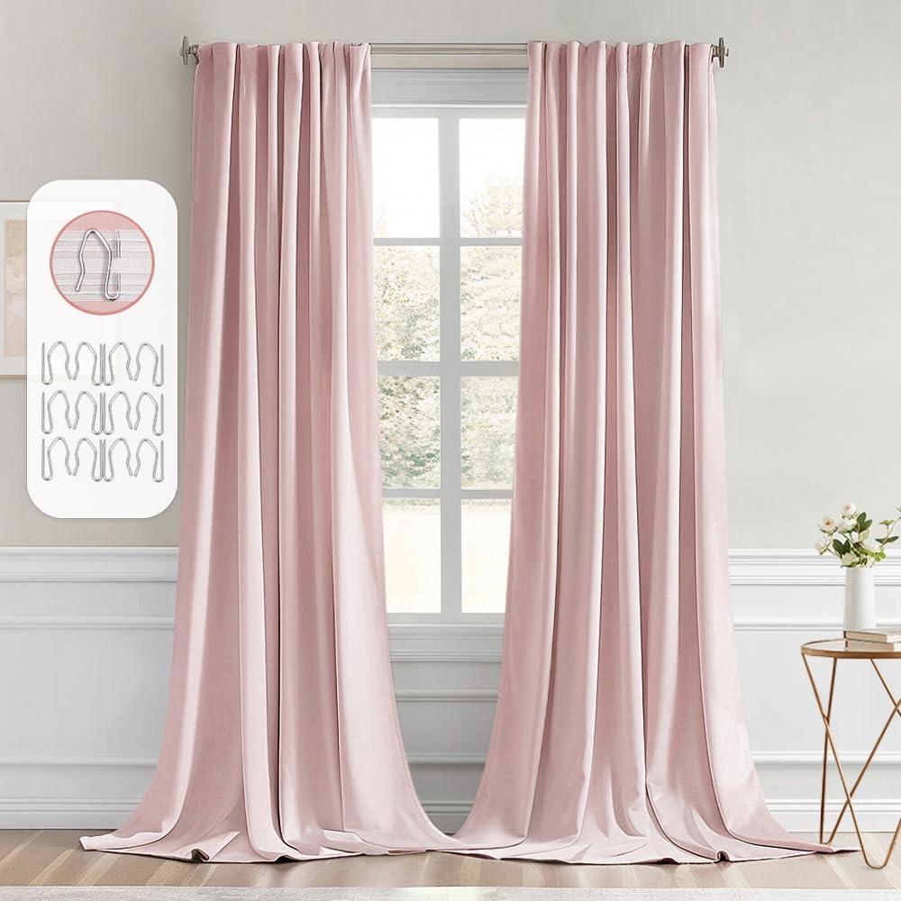 MIULEE Baby Pink Back Tab Blackout Curtains 120 Inch Long 2 Panels Set for Living Room Bedroom Privacy Rod Pocket/Pinch Pleated Extra Long Thermal Insulated Room Darkening Light Blocking 10FT Drapes