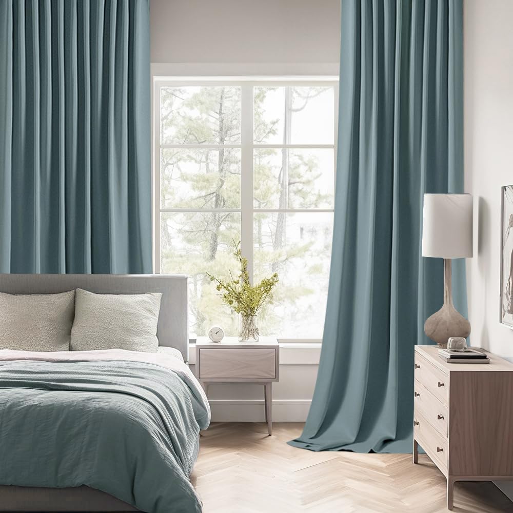 MIULEE Greyish Blue Back Tab Blackout Curtains 72 Inches Long 2 Panels Set for Living Room Bedroom Privacy, Rod Pocket/Pinch Pleat Thermal Insulated Room Darkening Pleated Light Blocking Drapes