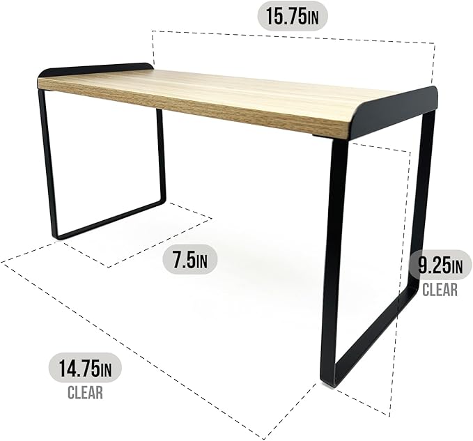 Mitus Shelf Organizer and Storage, Tiered Wood Cabinet Rack for The Kitchen Counter, Bathroom Counter, Pantry Cupboard, Office Desk Bookshelf, 16" Wide Natural and Black (Large)