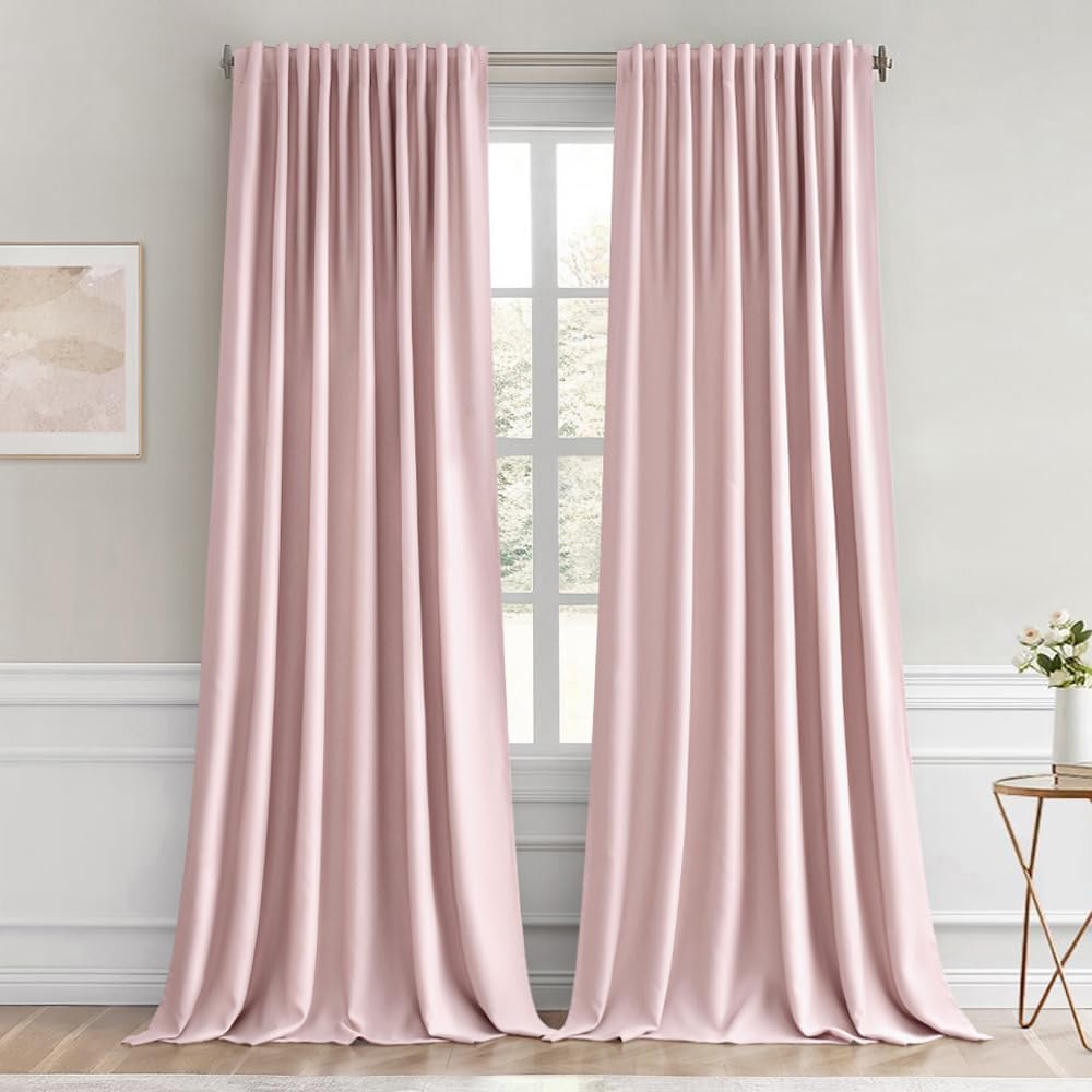 MIULEE Baby Pink Back Tab Blackout Curtains 96 Inch Length 2 Panels Set for Living Room Bedroom Privacy, Rod Pocket/Pinch Pleated Thermal Insulated Room Darkening Light Blocking Drapes, W66xL96