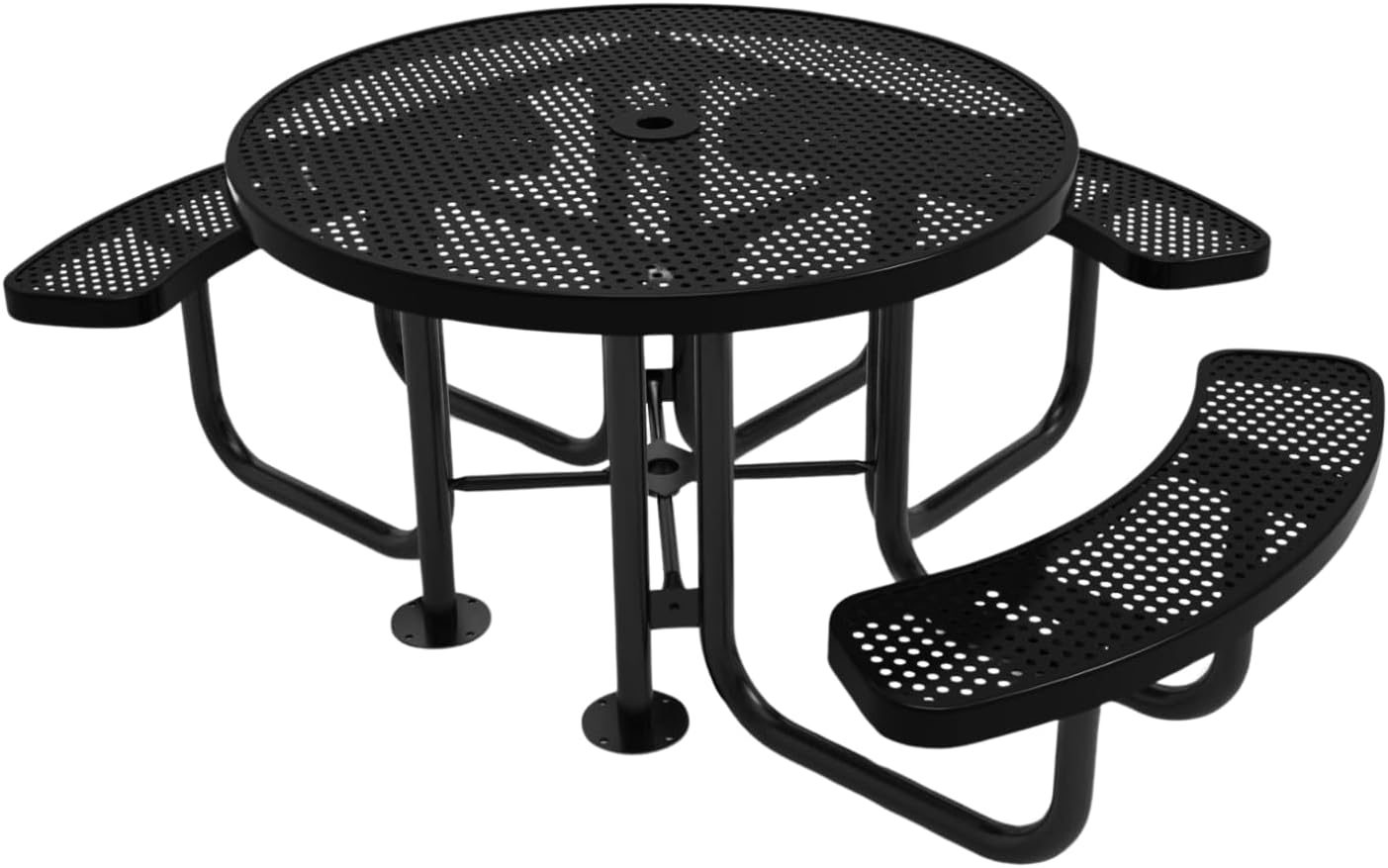 Heavy-Duty Portable Outdoor Picnic Table with Umbrella Hole, Punched Steel Patio Dining Furniture Made in America (46" Round Top, Textured Black)