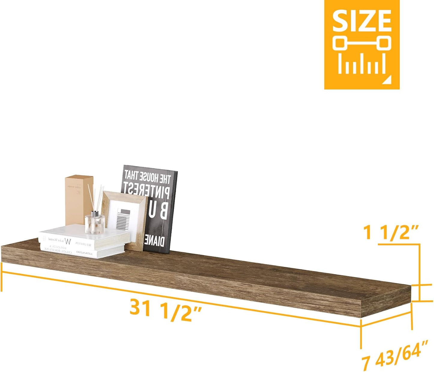 BAMEOS Floating Shelves,40 in W x 8in D Wall Mounted Wooden Shelves with Invisible Brackets Set of 3, Hanging Wall Shelves Decoration for Bedroom, Bathroom, Living Room and Kitchen