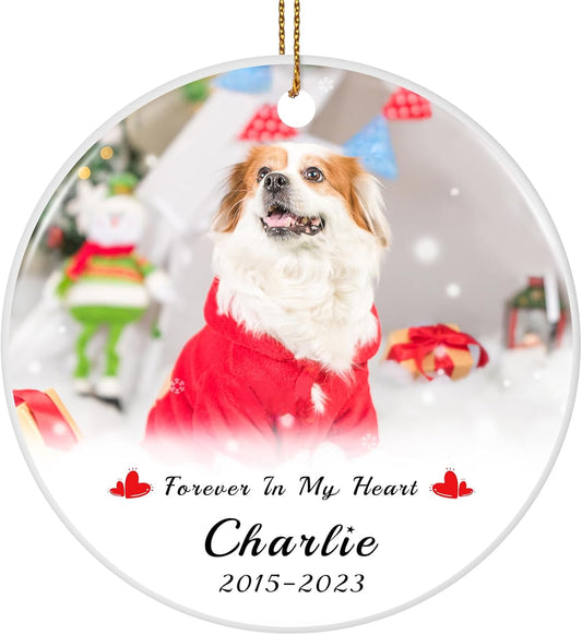 Personalized Dog Photo Christmas Ornament 2025, Ceramic Custom Pet Memorial Ornament Xmas Gifts for Christmas Trees Decorations
