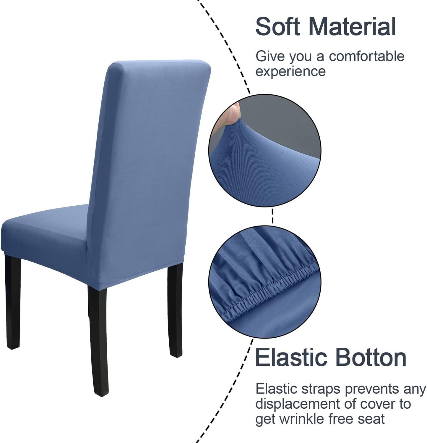 JQinHome Dining Room Chair Covers Set of 8, High Stretch Chair Slipcover Removable Washable Chair Seat Protector Cover for Home Party Hotel Wedding Ceremony (Gray Blue)