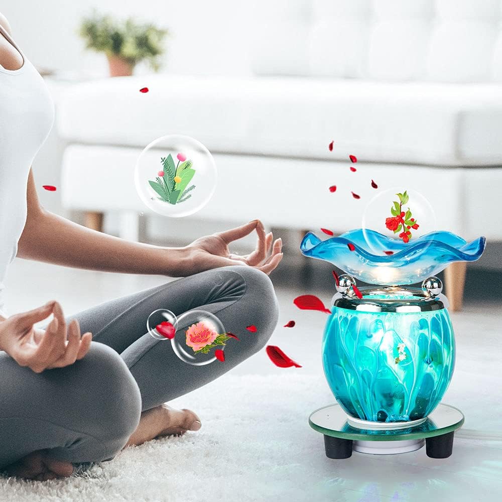 HUNANBANG 3 in 1 Electric Oil Warmer Scented Wax Warmer with with Auto Off Timer Candle Wax Melt Warmer Wax Melter Fragrance Wax Burner(Blue-Timer)