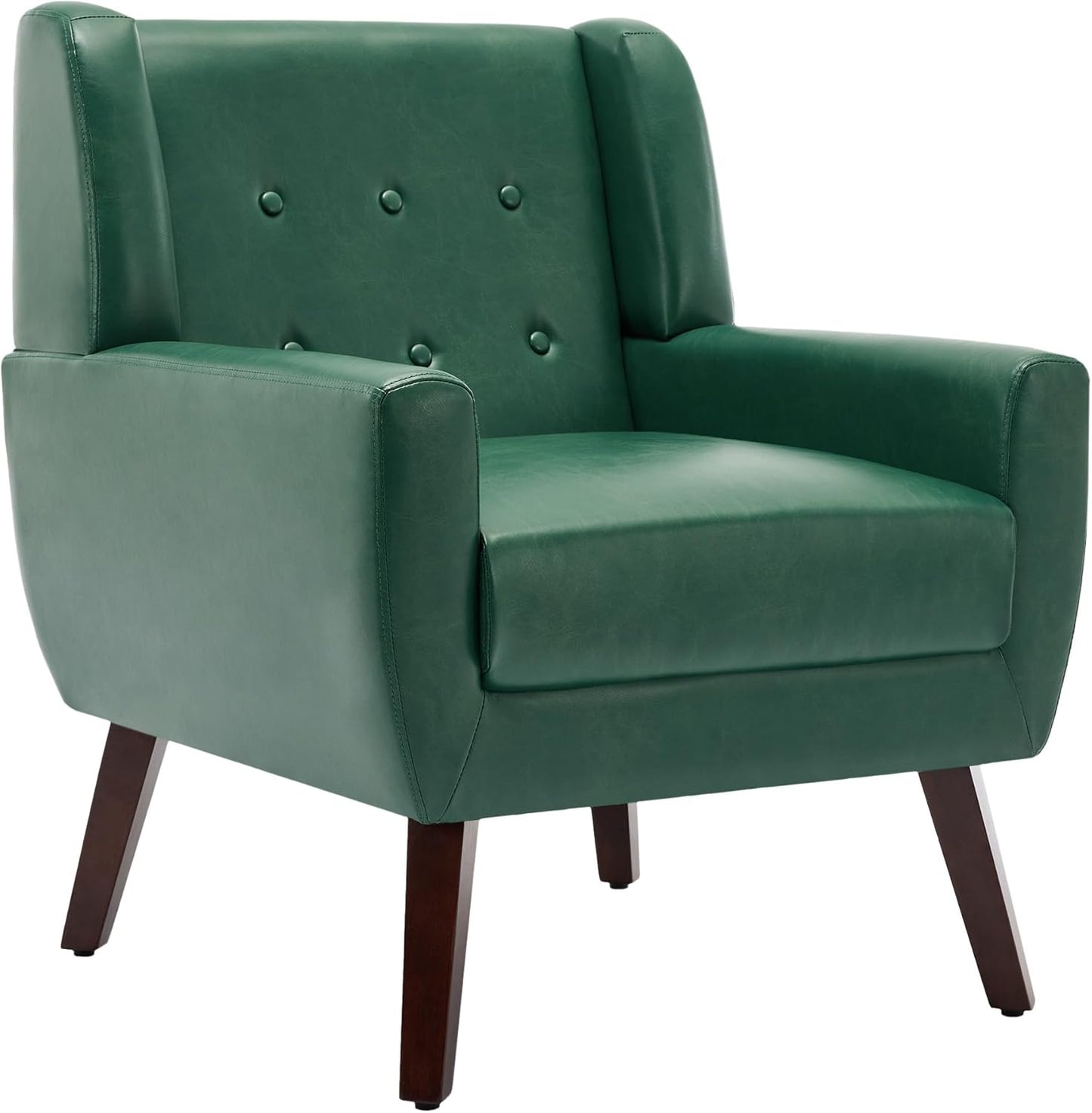 UIXE Faux Leather Accent Chair, Modern Arm Club Chair Upholstered Armchair for Living Room, Comfy Single Sofa Seats Button Tufted Reading Seating, Green