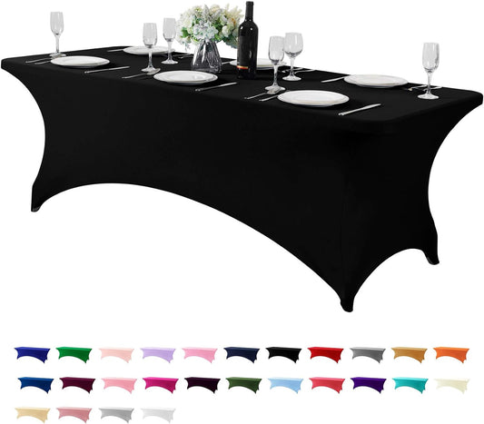 Spandex Table Cover for 8FT or 4ft or 6ft Table Universal Fitted Stretch Tablecloth for Party, Banquet, Wedding and Events-Black