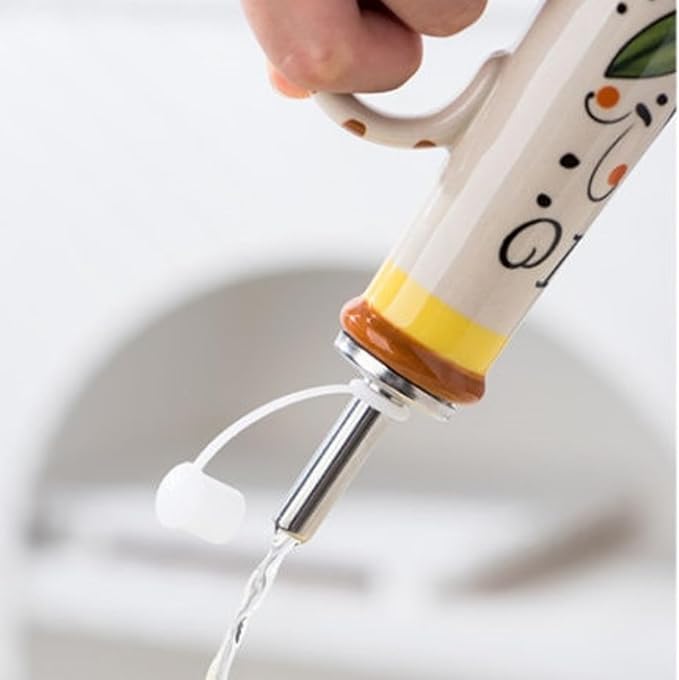 Italian Ceramic Olive Oil Dispenser Bottle 23oz, Hand Painted Olive Oil Bottles, Decorative Stoneware Olive Oil Cruet for Kitchen with Stainless Steel Spout for Oils, Sauces, Vinegar