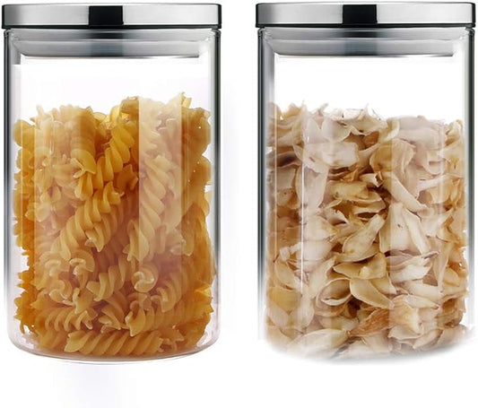 SIXAQUAE Glass Food Storage Containers Jar Stainless Steel Lids 2 Packs 1000ml Airtight Canister Organization Sets Stackable…