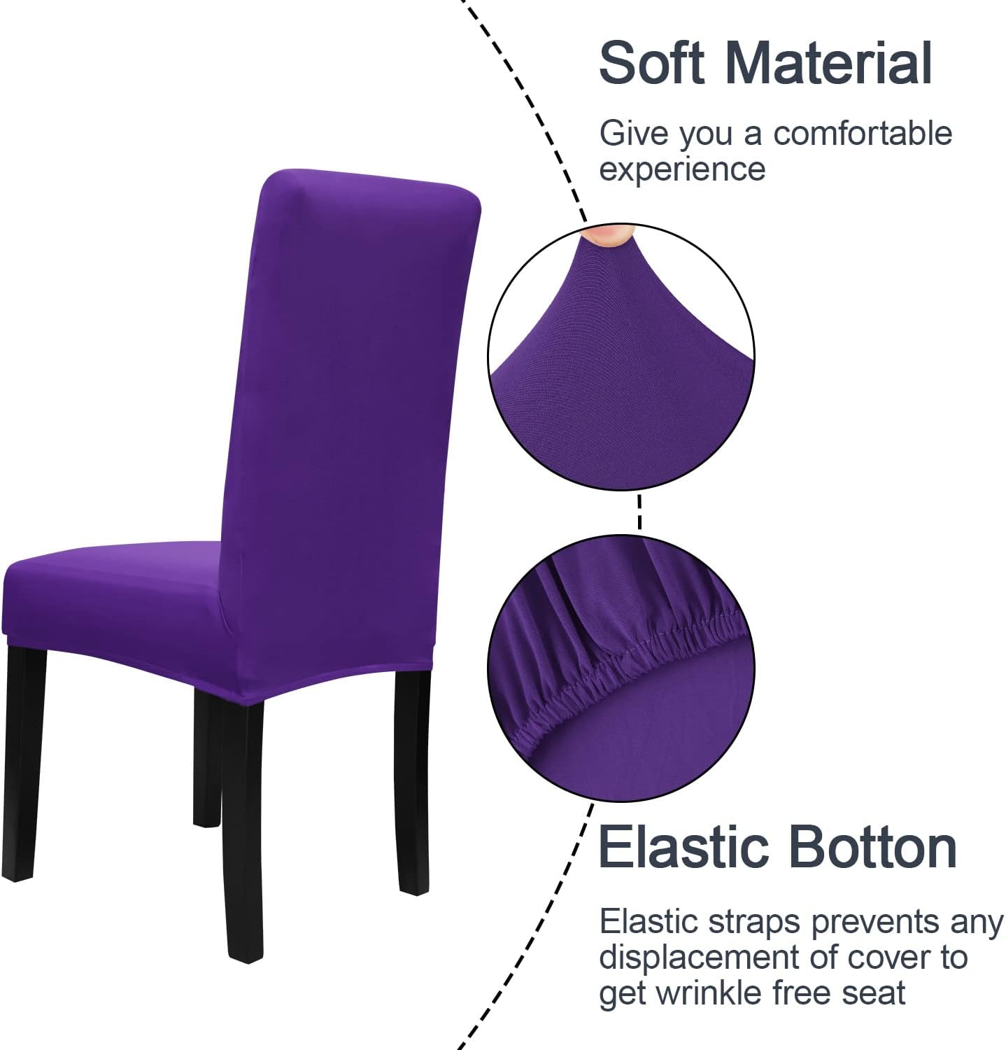 JQinHome Dining Chair Slipcover, High Stretch Removable Washable Chair Seat Protector Cover Set of 2,Chair Covers for Dining Room, Kitchen,Home Party,Wedding Ceremony(Purple, 2PC)