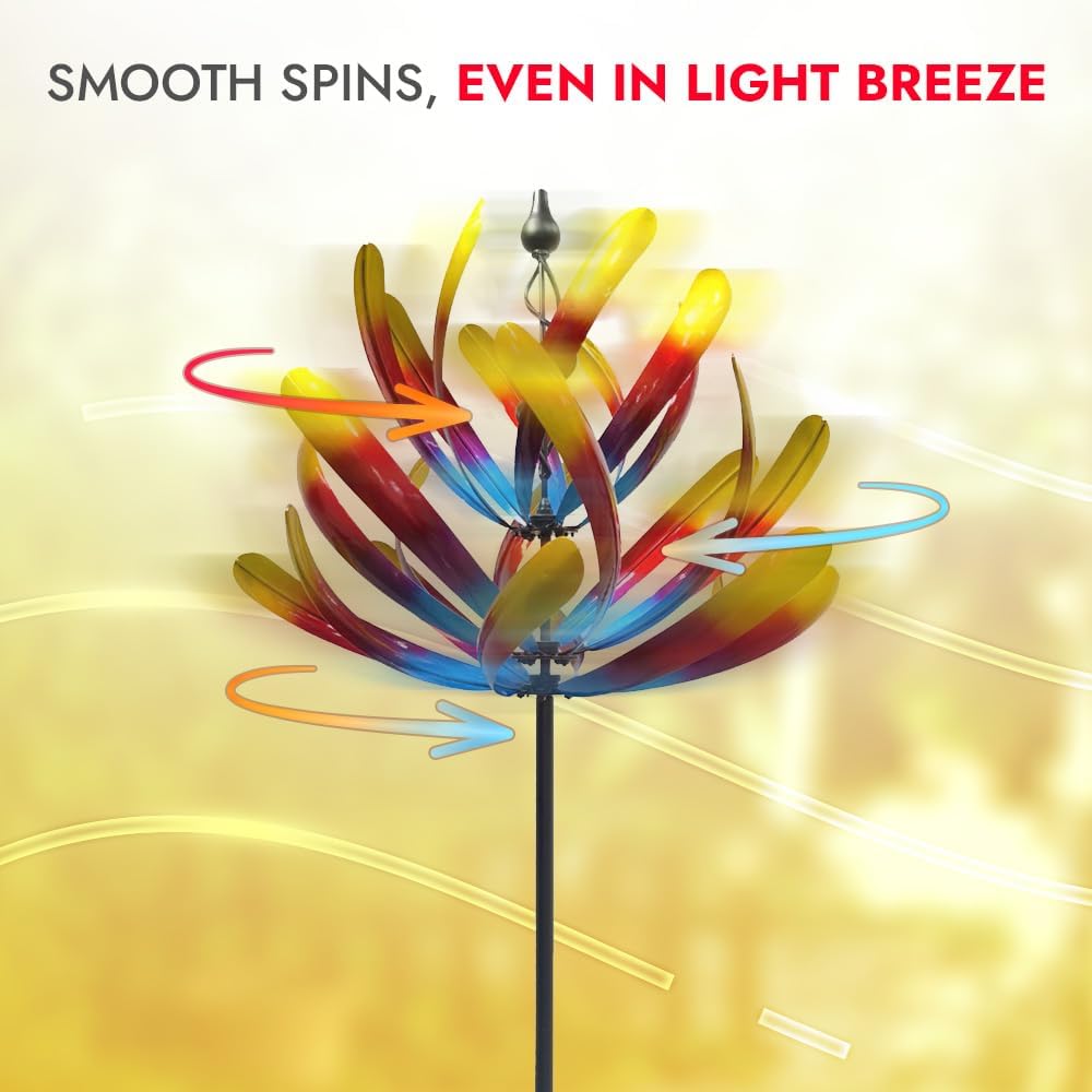 Large Wind Spinners - Decorative Garden Whirligigs - Durable Metal Flower Art - Ideal for Yard Decor and Gifts Colorful 88" H x 27" W