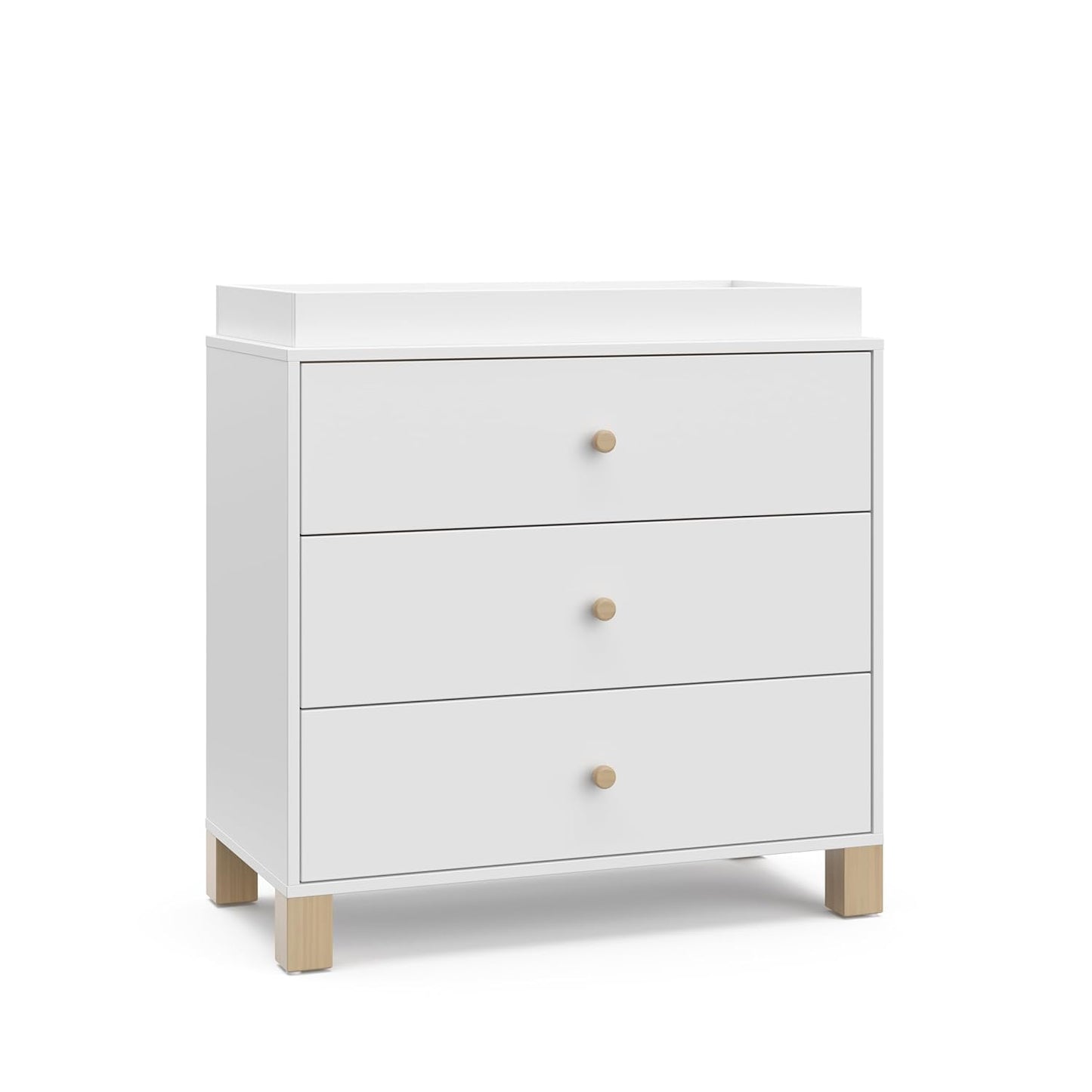 Storkcraft California 3-Drawer Chest with Removable Changing Topper (White with Driftwood) – GREENGUARD Gold Certified, Interlocking Drawer System, Pre-Installed Tracks, Easy Assembly